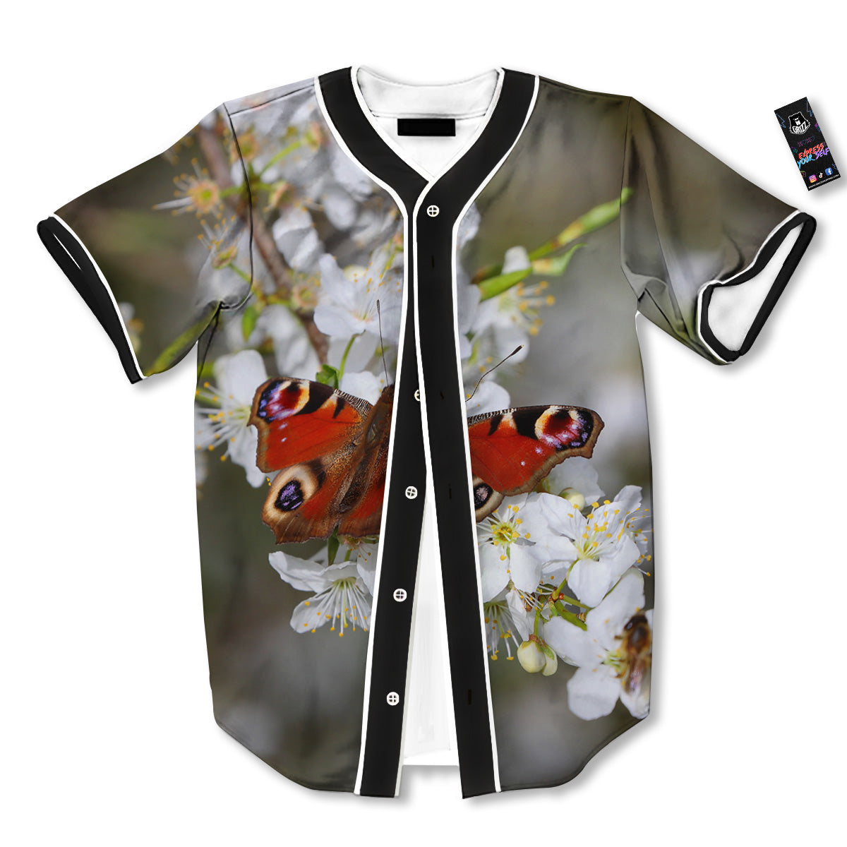 Butterfly Blossom Flower Print Baseball Jersey-grizzshop