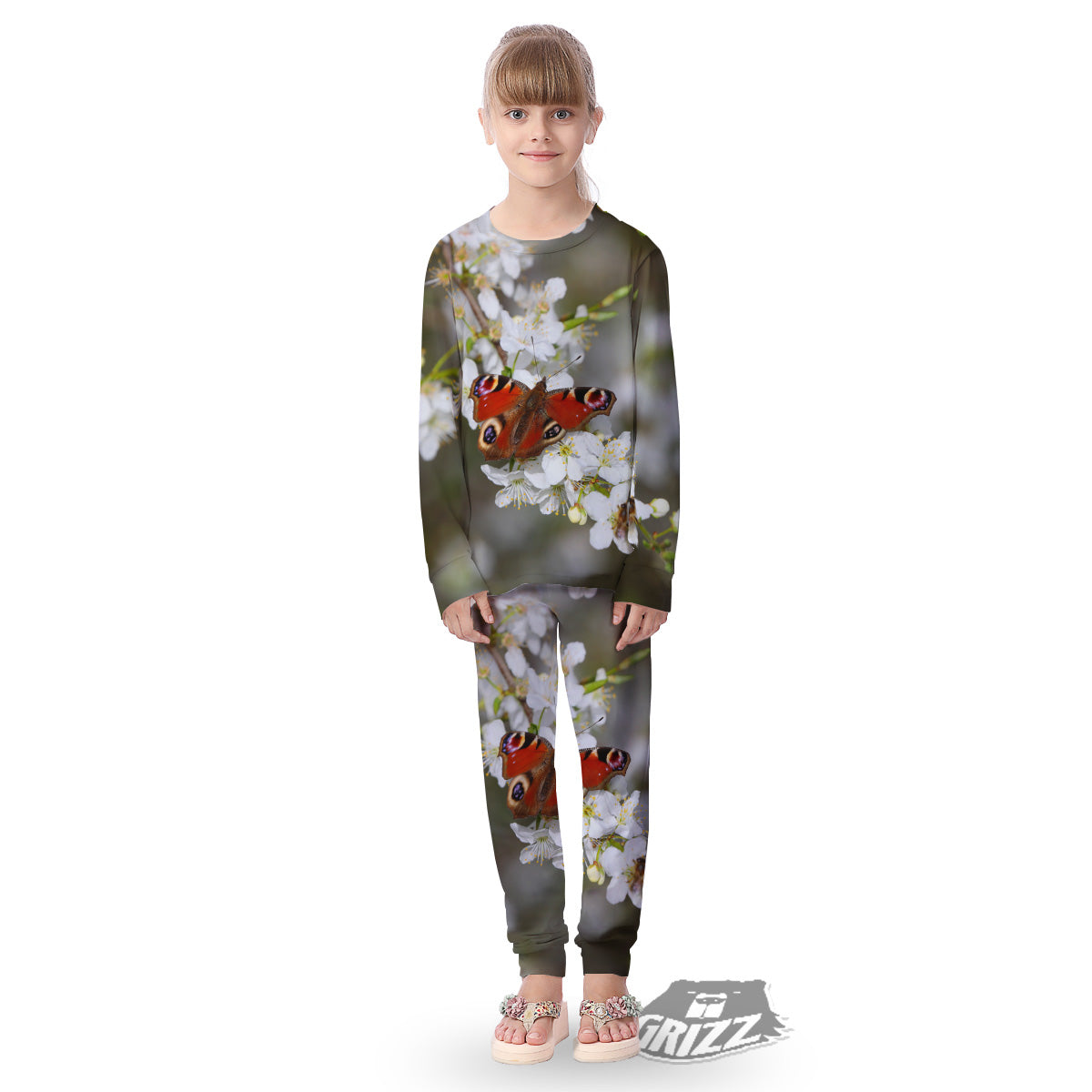 Butterfly Blossom Flower Print Kid's Pajamas-grizzshop