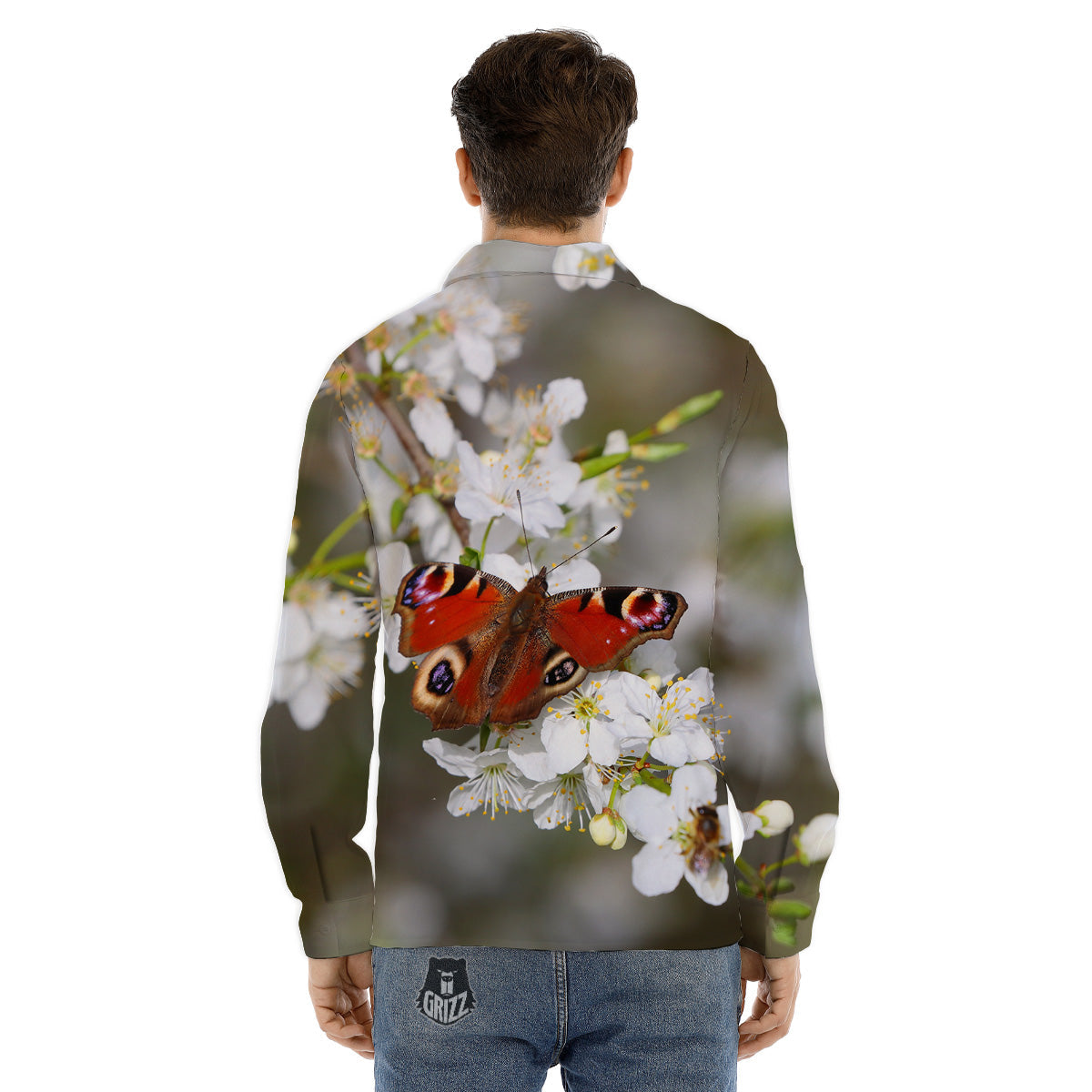 Butterfly Blossom Flower Print Men's Dress Shirts-grizzshop