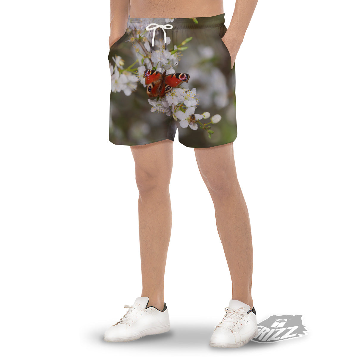 Butterfly Blossom Flower Print Men's Gym Shorts-grizzshop