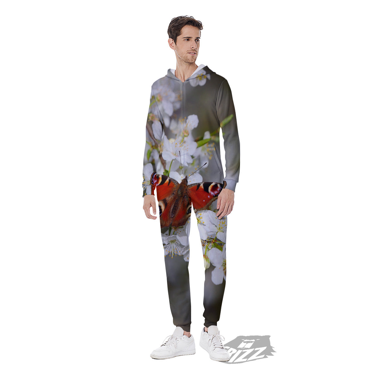Butterfly Blossom Flower Print Men's Jumpsuit-grizzshop