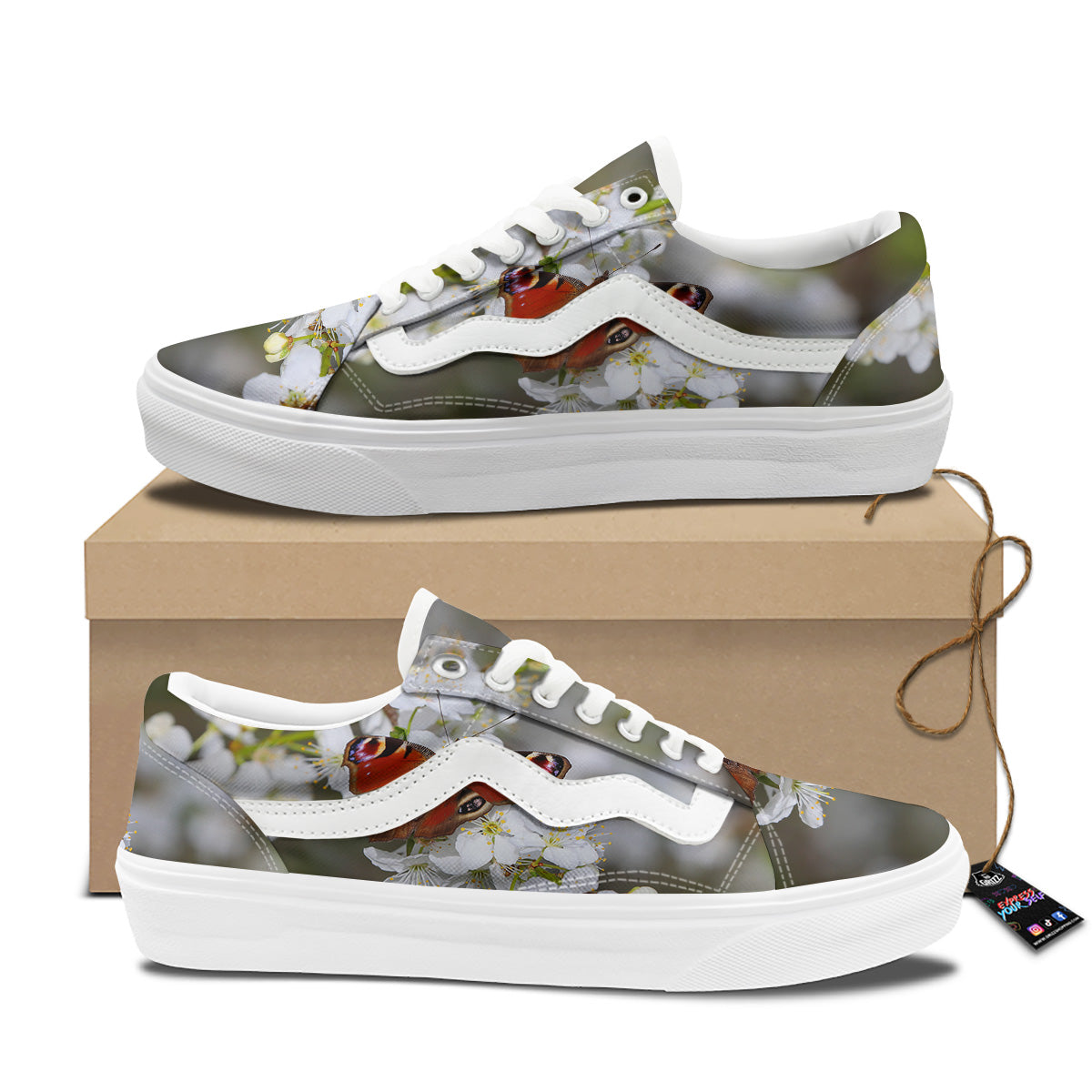 Butterfly Blossom Flower Print Skate Shoes-grizzshop