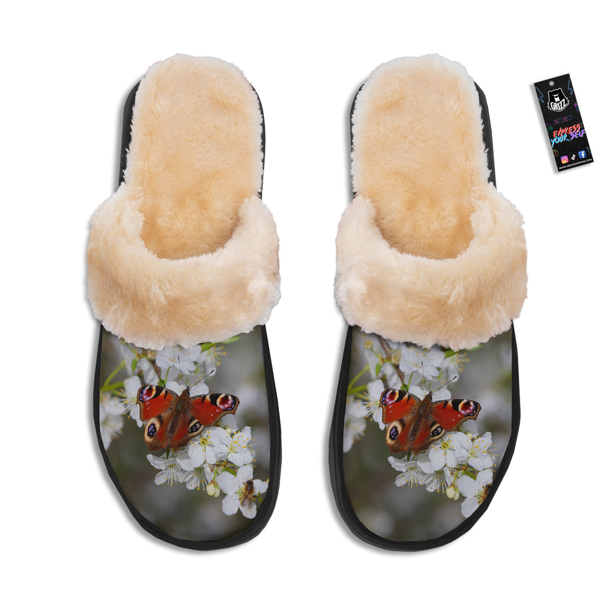 Butterfly Blossom Flower Print Slippers-grizzshop