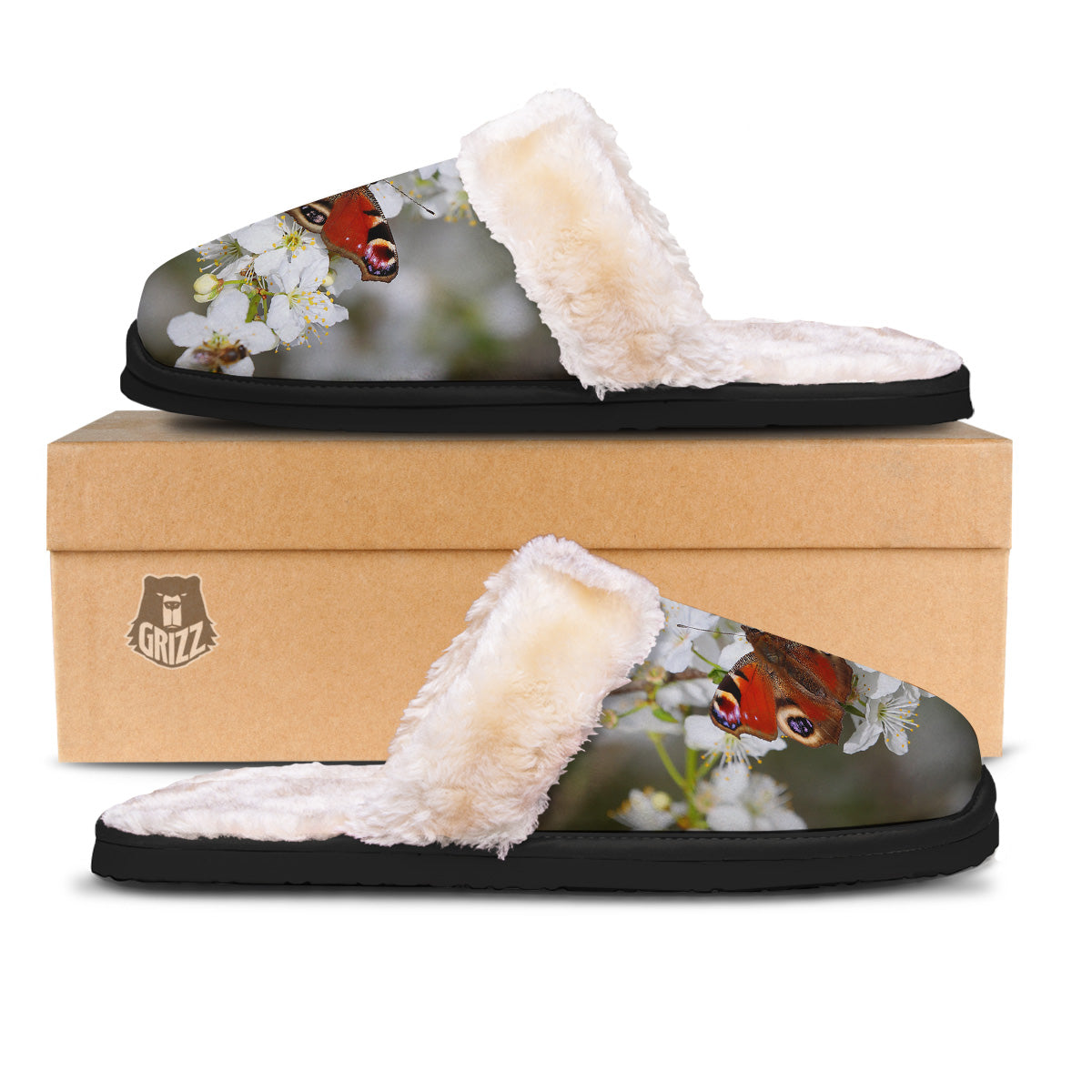 Butterfly Blossom Flower Print Slippers-grizzshop