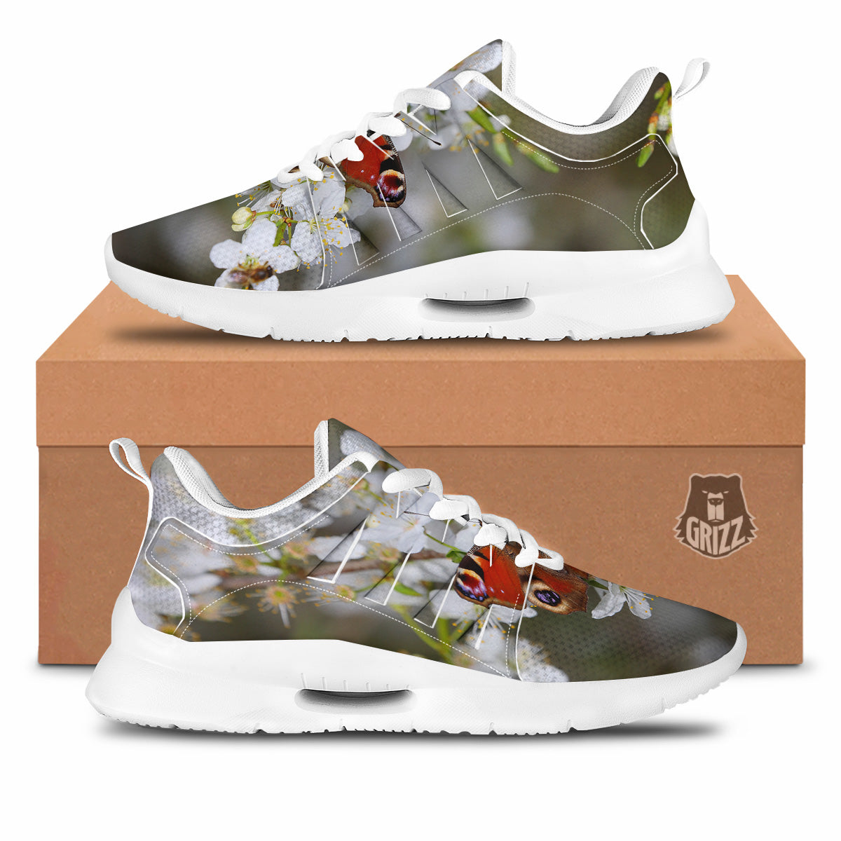 Butterfly Blossom Flower Print Tennis Shoes-grizzshop