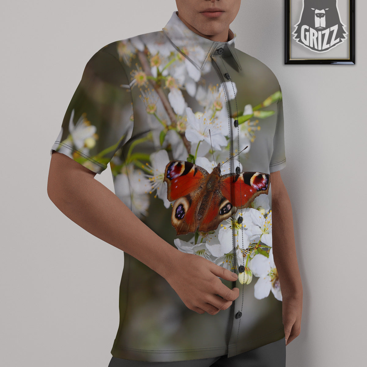 Butterfly Blossom Flower Print Untucked Shirts-grizzshop
