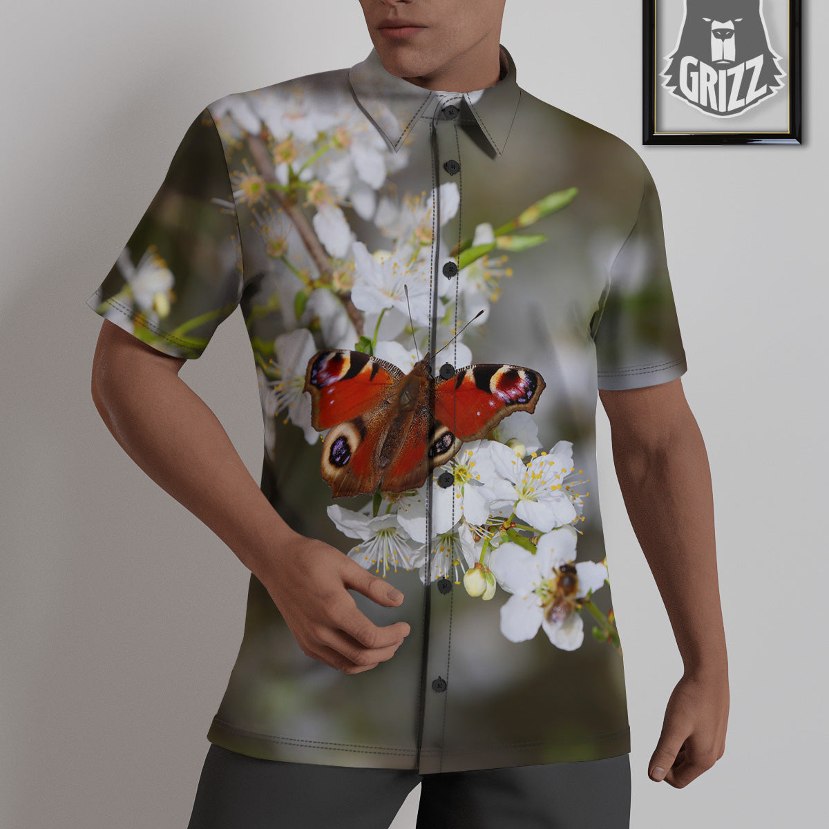 Butterfly Blossom Flower Print Untucked Shirts-grizzshop