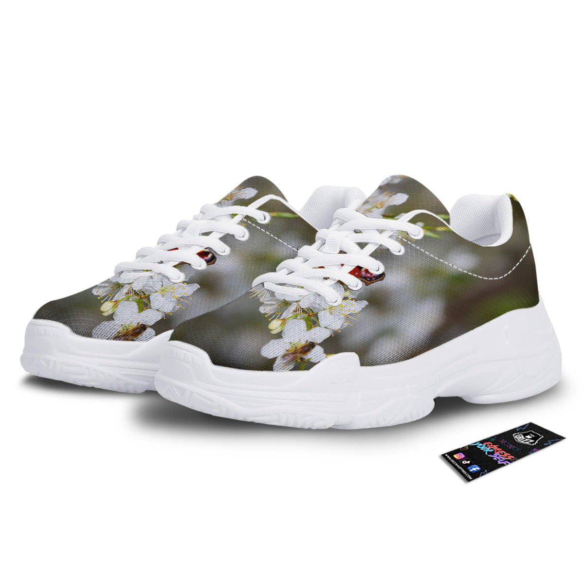 Butterfly Blossom Flower Print White Chunky Shoes-grizzshop