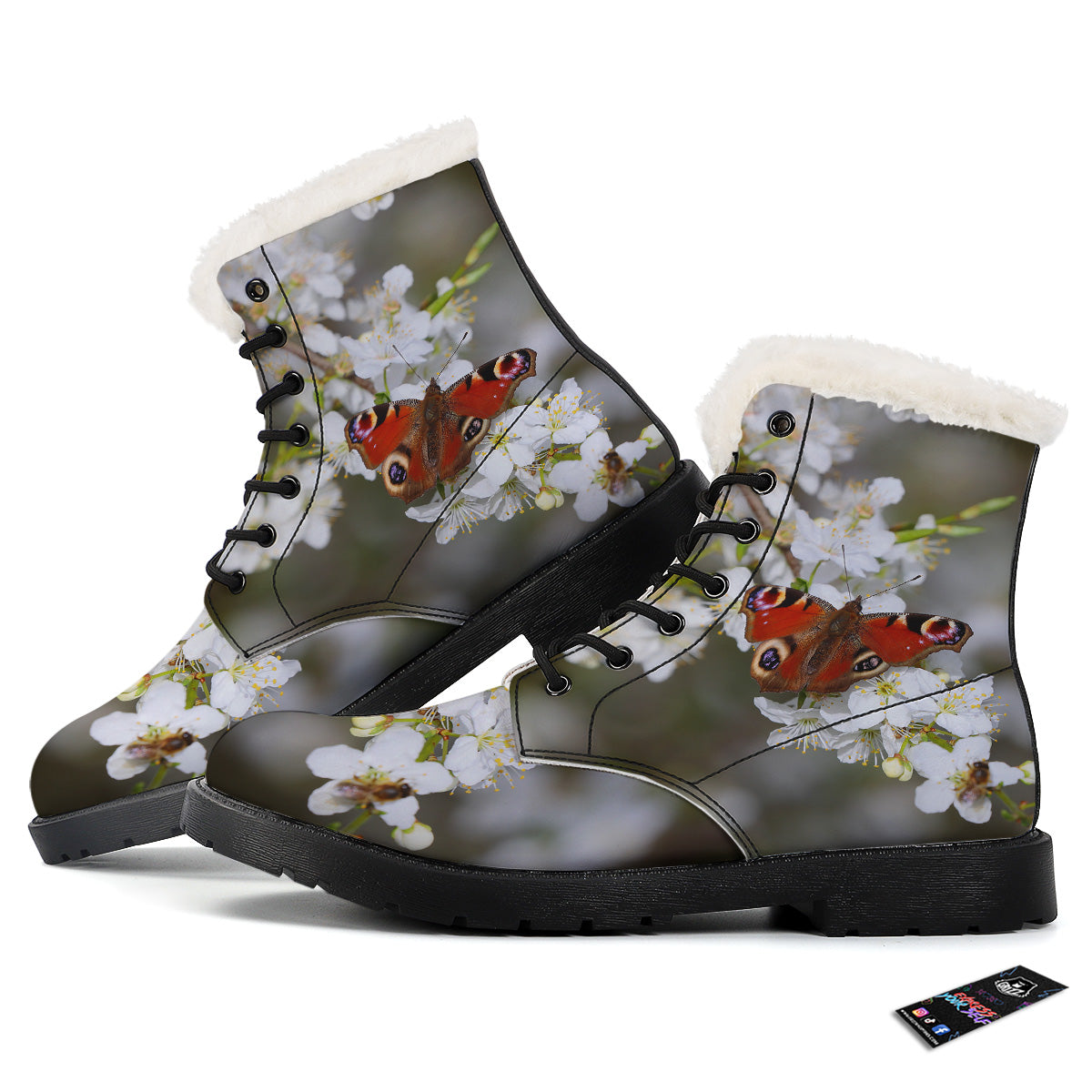 Butterfly Blossom Flower Print Winter Boots-grizzshop