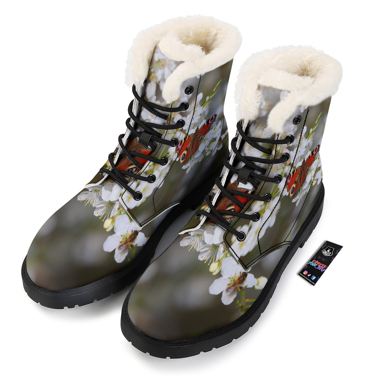 Butterfly Blossom Flower Print Winter Boots-grizzshop