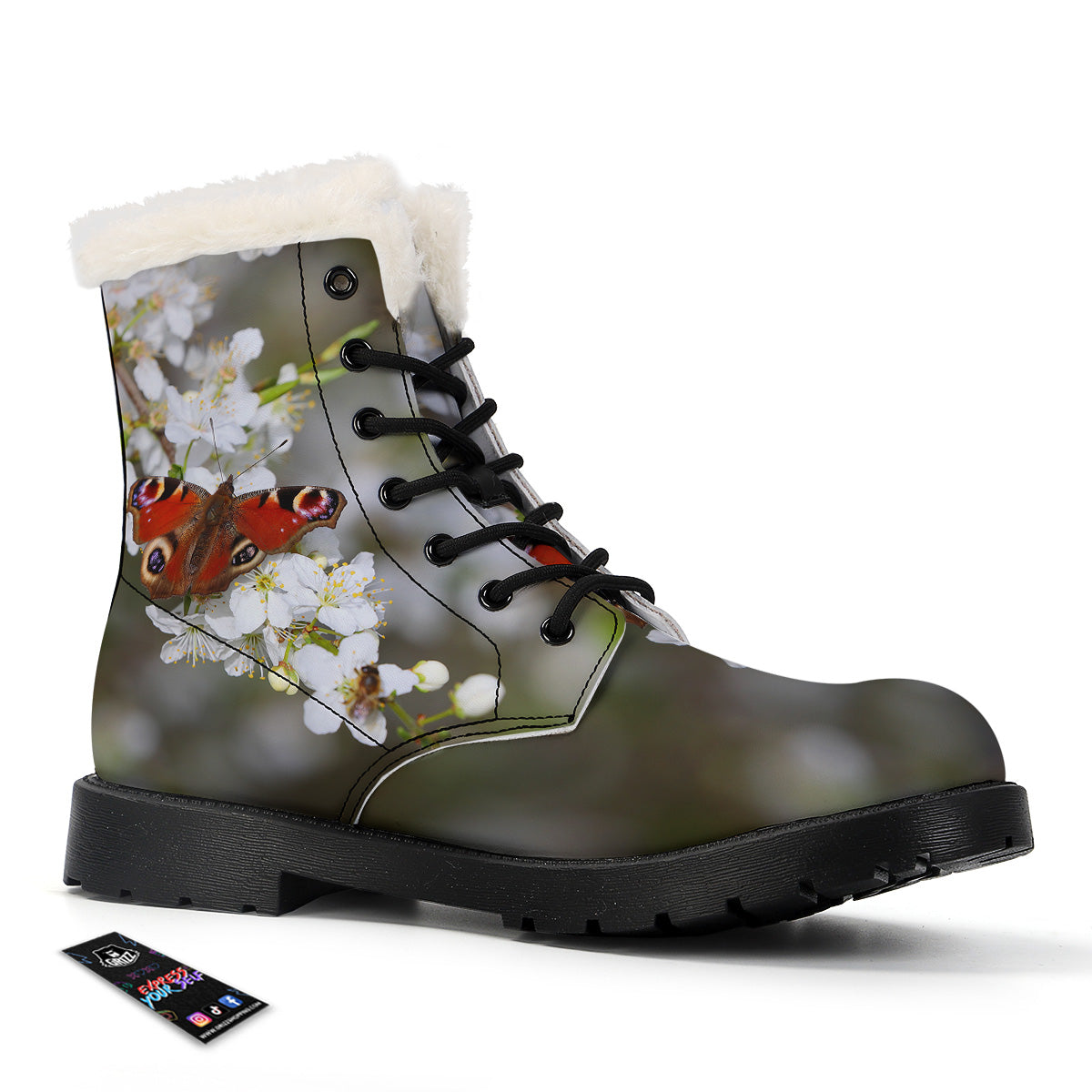 Butterfly Blossom Flower Print Winter Boots-grizzshop