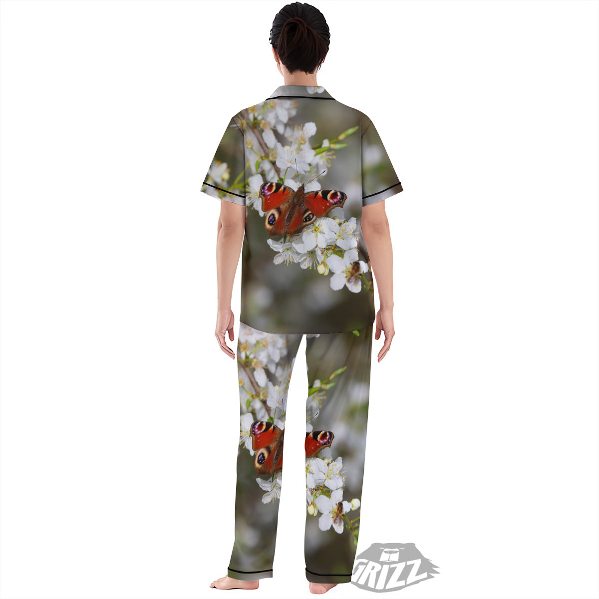 Butterfly Blossom Flower Print Women's Pajamas Set-grizzshop