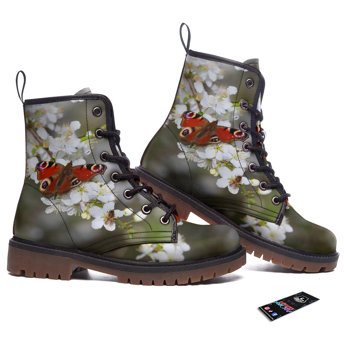 Butterfly Blossom Flower Print Work Boots-grizzshop