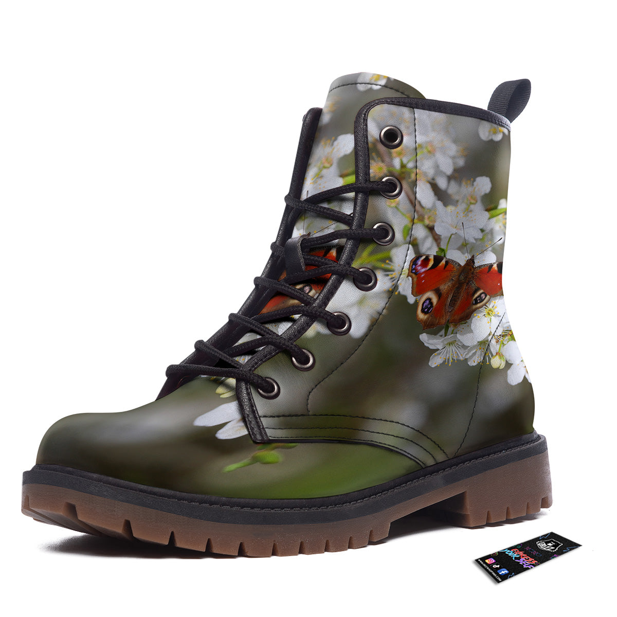 Butterfly Blossom Flower Print Work Boots-grizzshop