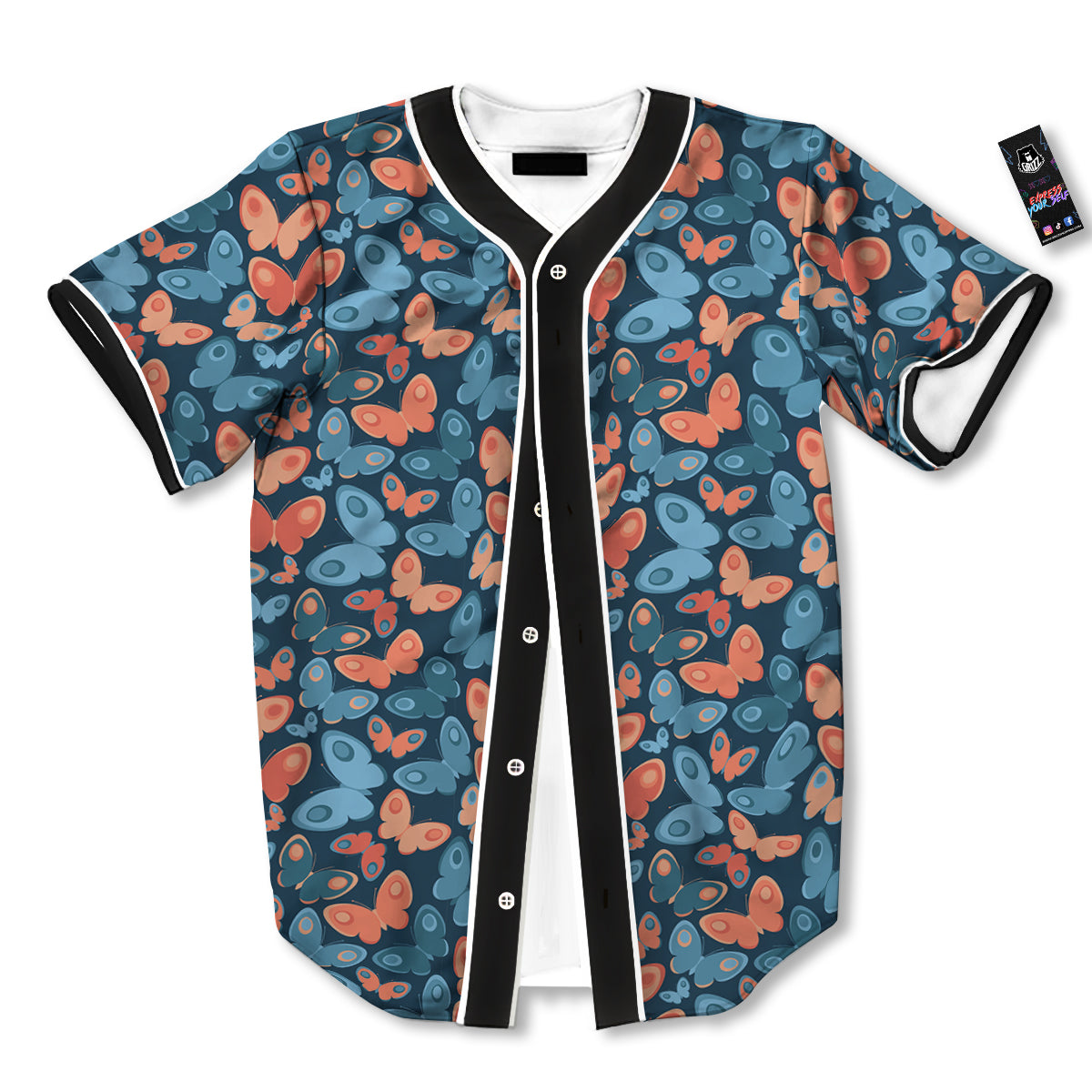Butterfly Blue And Orange Print Baseball Jersey-grizzshop