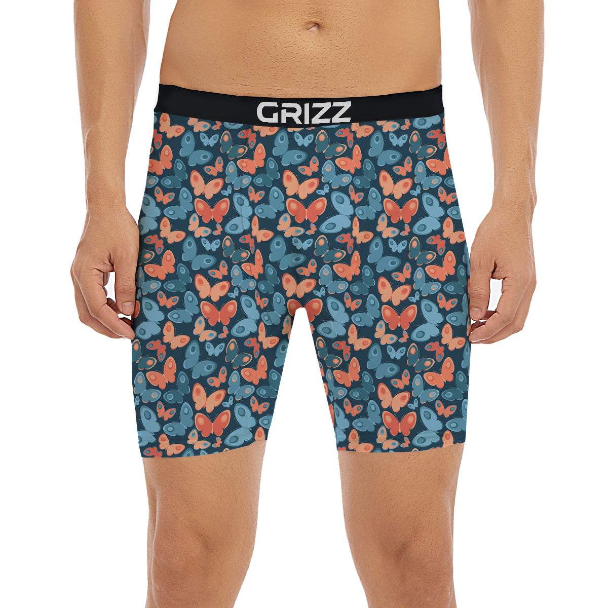 Butterfly Blue And Orange Print Boxer Briefs-grizzshop