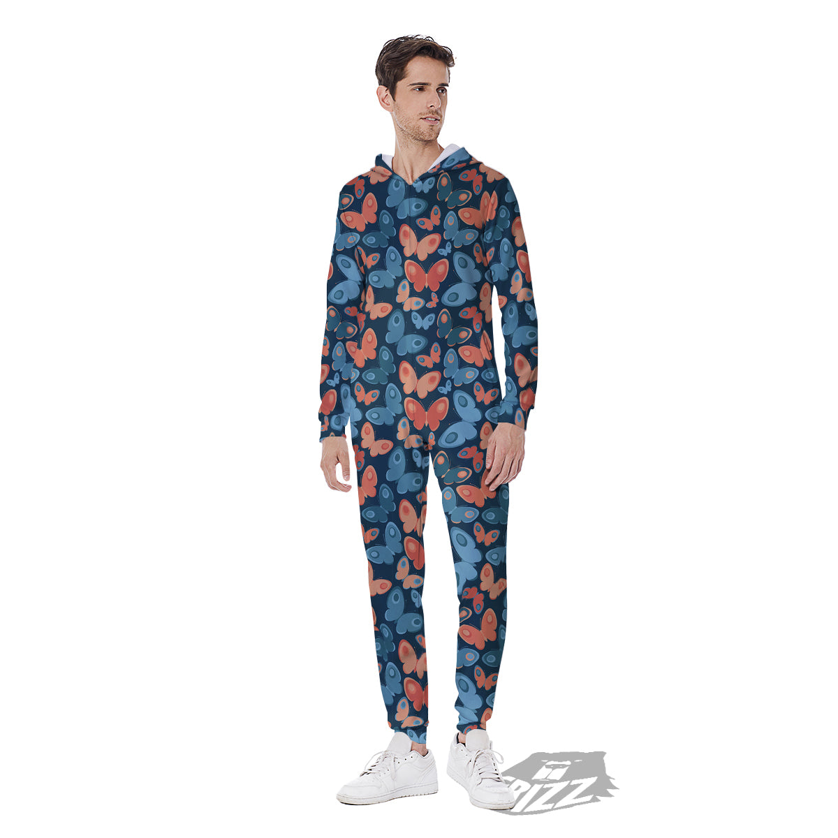 Butterfly Blue And Orange Print Men's Jumpsuit-grizzshop