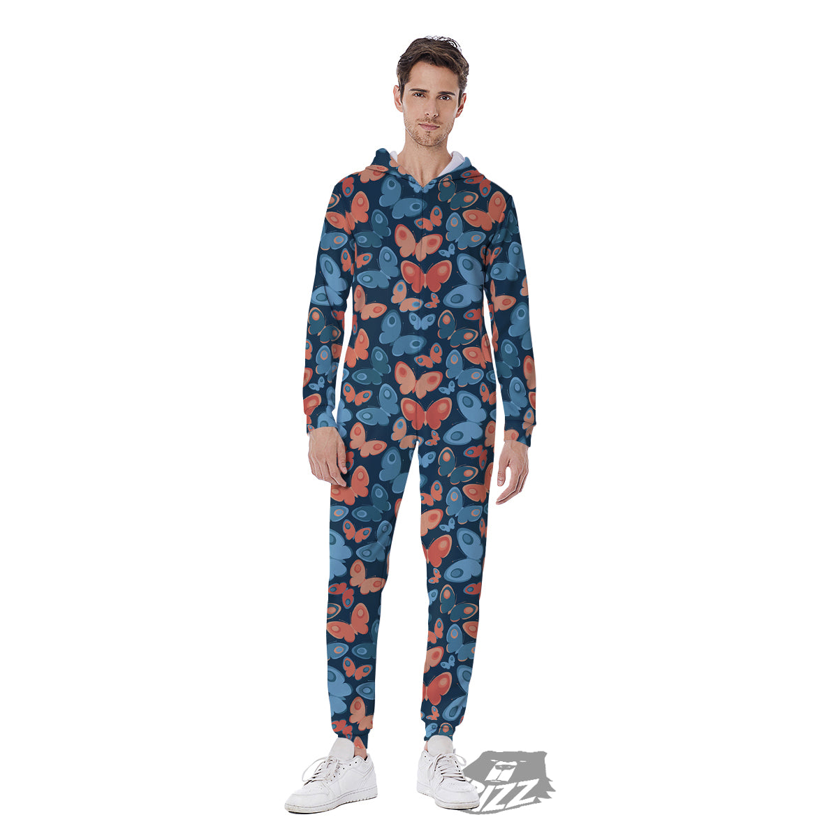 Butterfly Blue And Orange Print Men's Jumpsuit-grizzshop