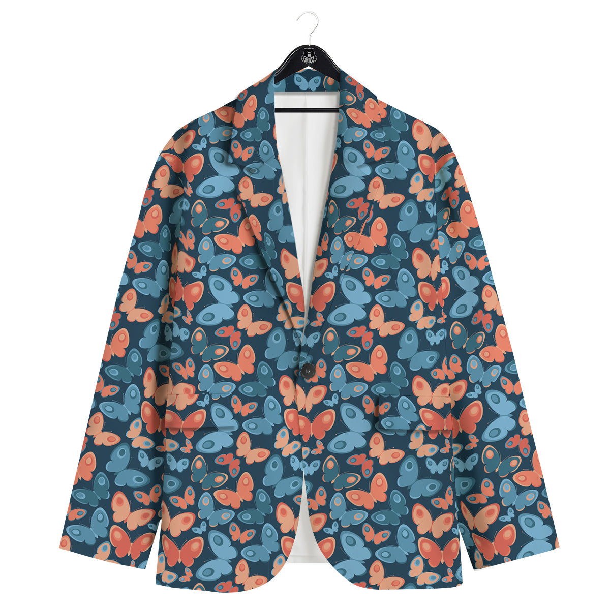 Butterfly Blue And Orange Print Men's Sport Coat-grizzshop
