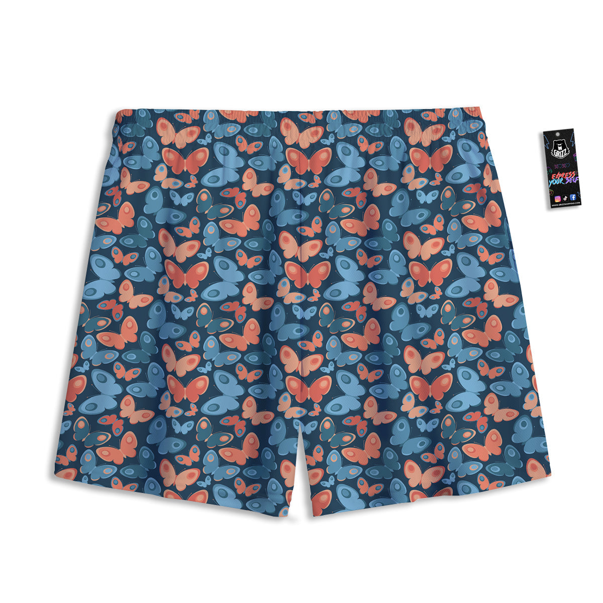 Butterfly Blue And Orange Print Mesh Shorts