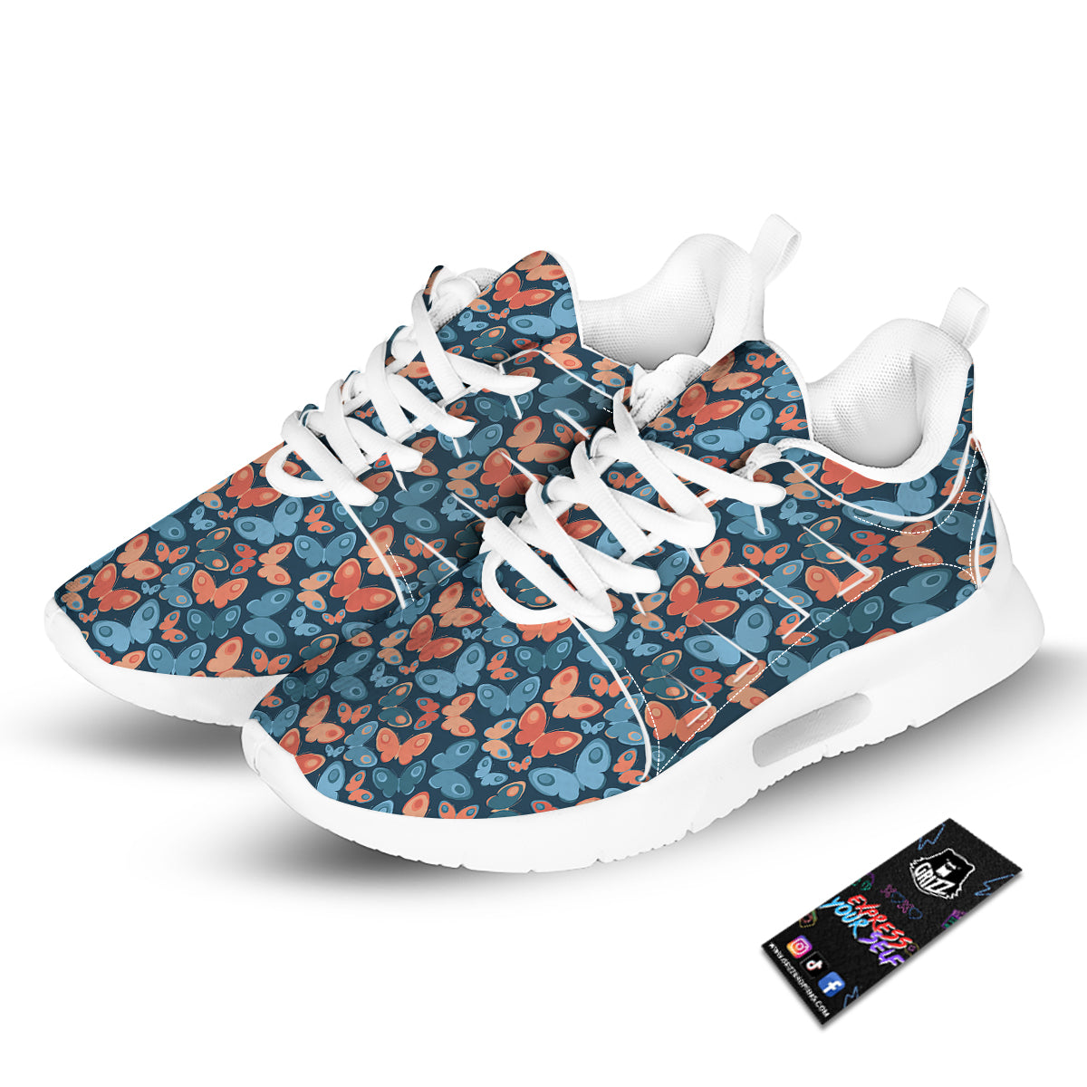 Butterfly Blue And Orange Print Tennis Shoes-grizzshop