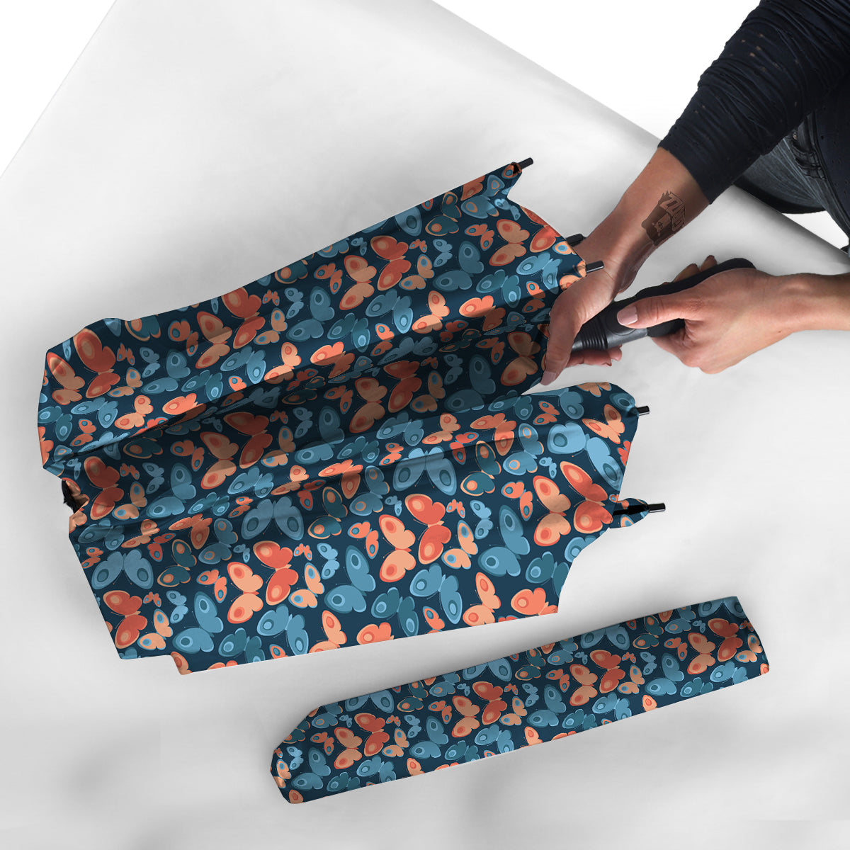 Butterfly Blue And Orange Print Umbrella-grizzshop