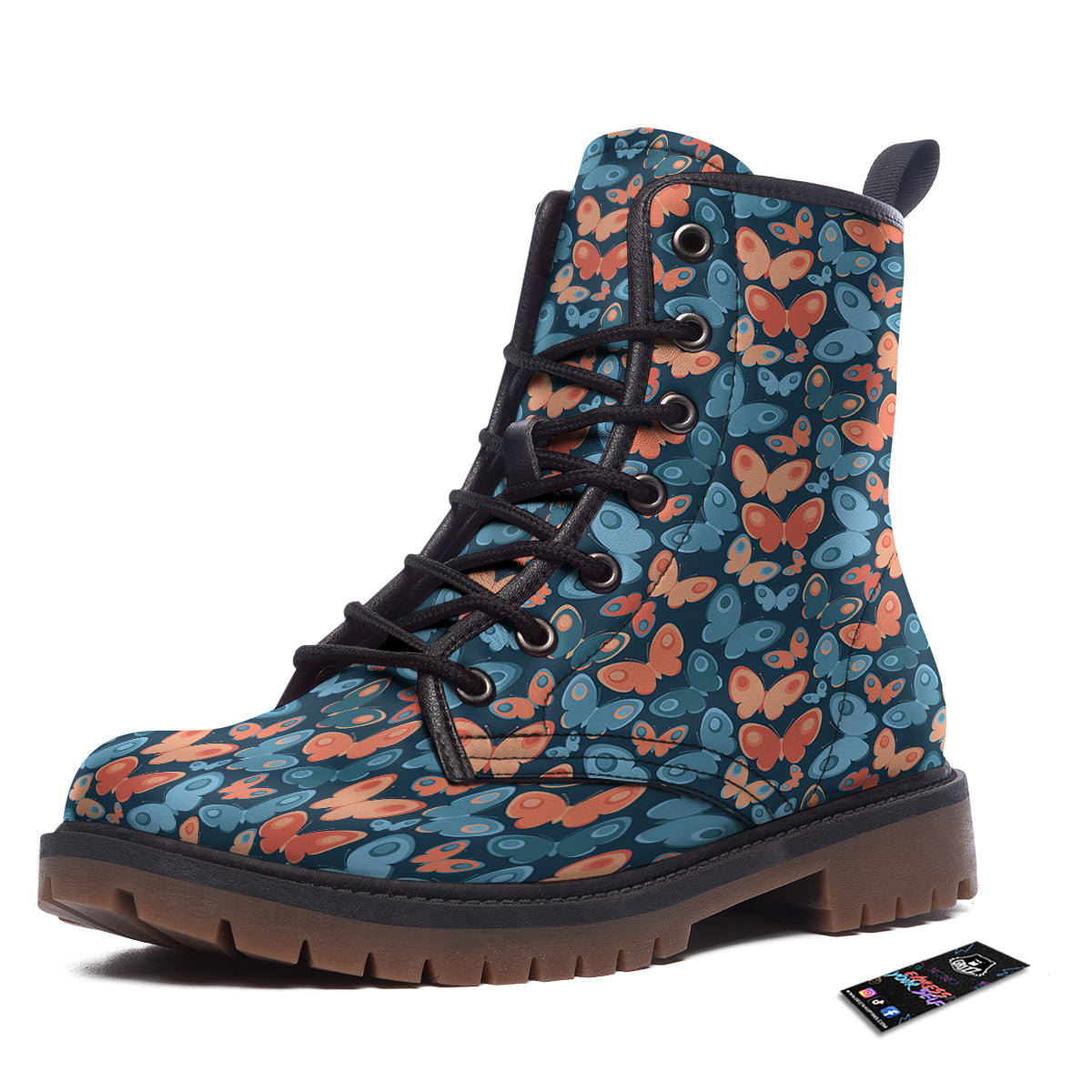 Butterfly Blue And Orange Print Work Boots-grizzshop