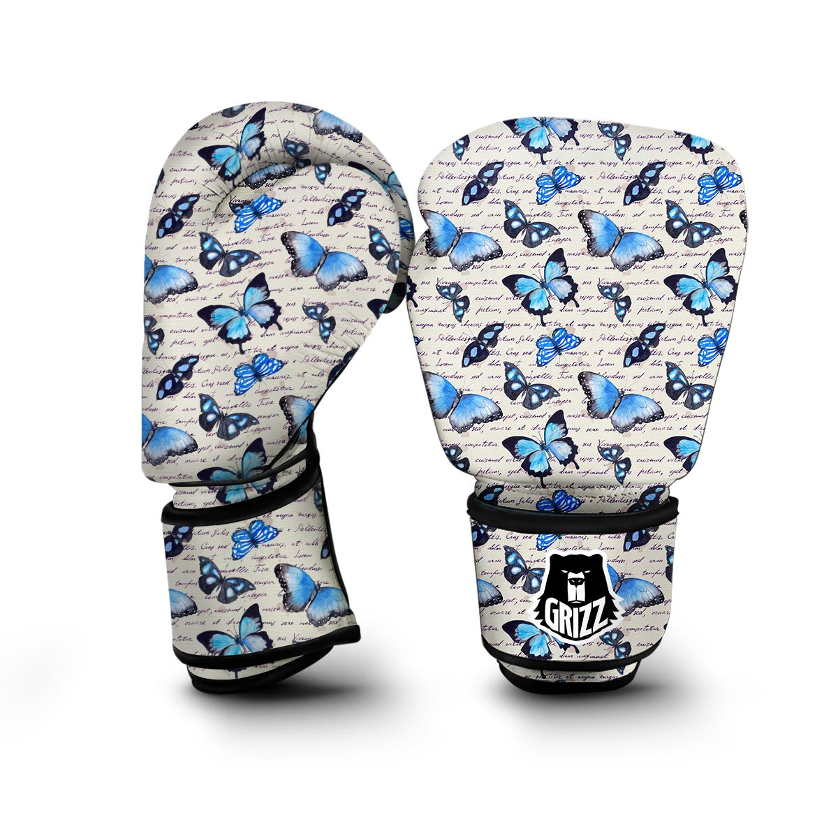 Butterfly Blue Pattern Print Boxing Gloves-grizzshop