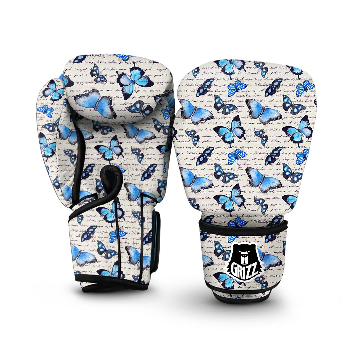 Butterfly Blue Pattern Print Boxing Gloves-grizzshop