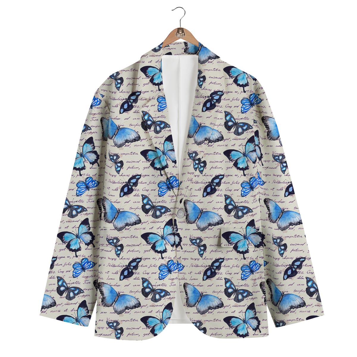 Butterfly Blue Pattern Print Men's Blazer-grizzshop