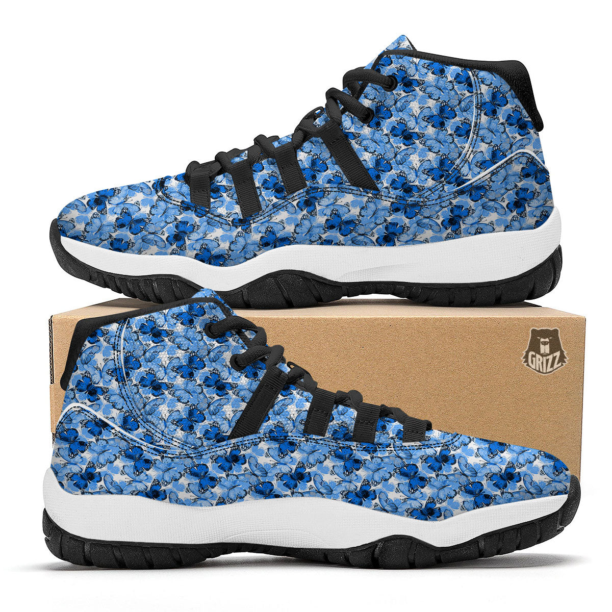 Butterfly Blue Spring Print Pattern Black Bball Shoes-grizzshop