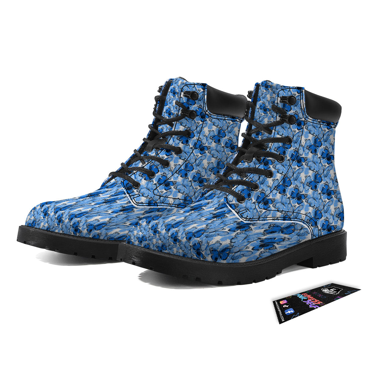 Butterfly Blue Spring Print Pattern Boots-grizzshop