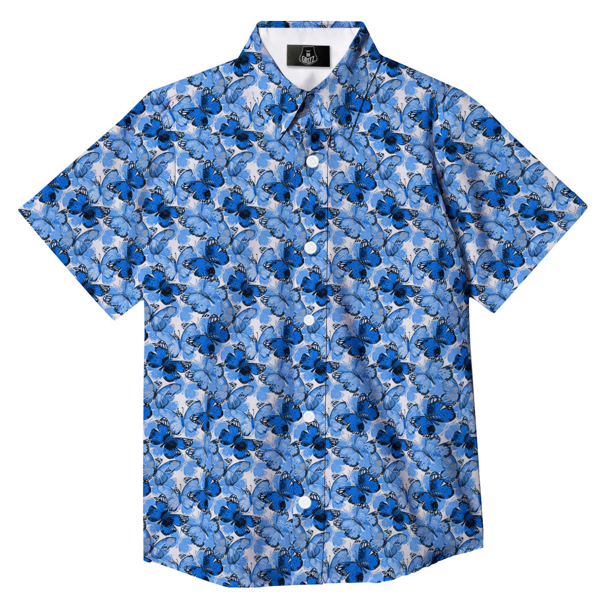 Butterfly Blue Spring Print Pattern Button Up Shirt-grizzshop