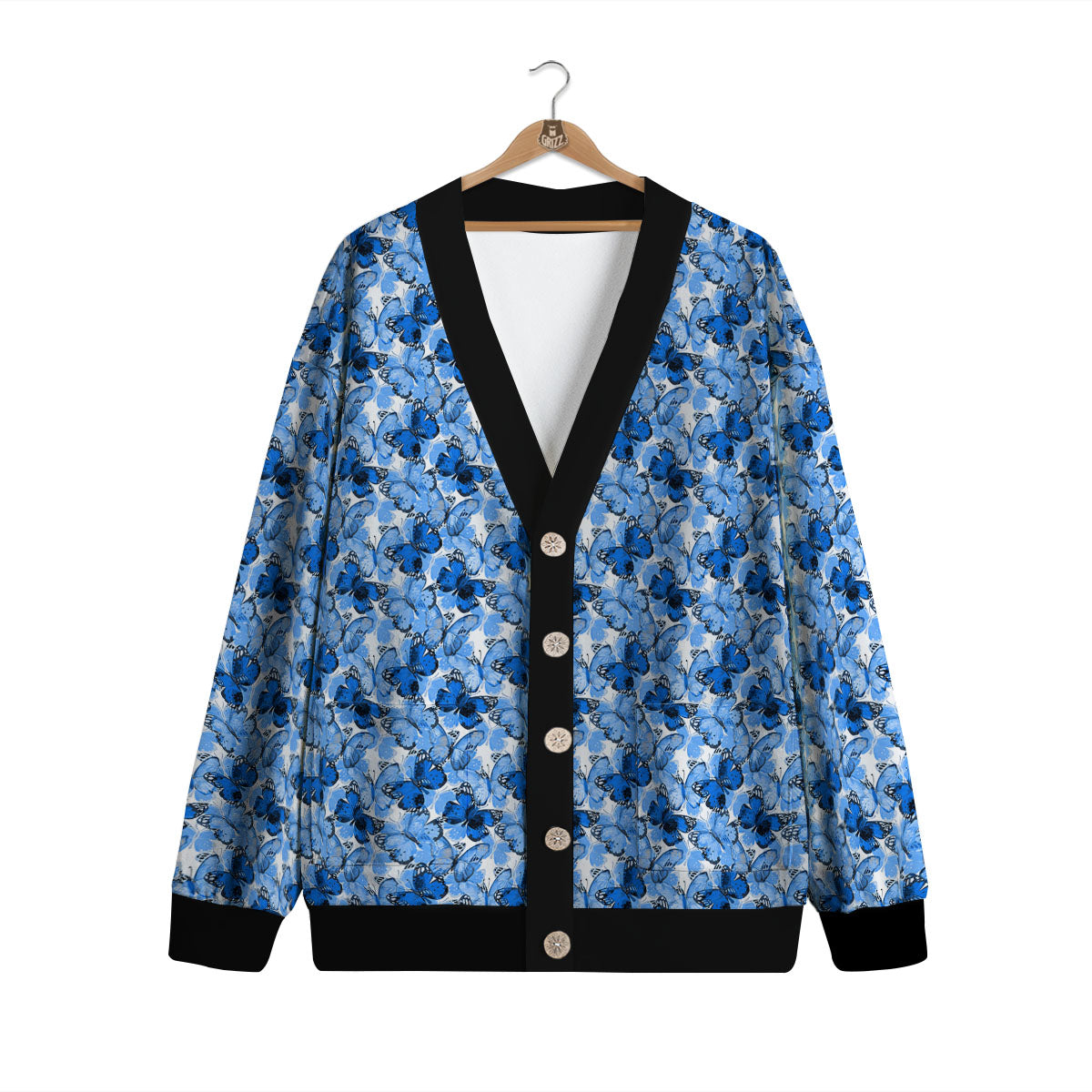 Butterfly Blue Spring Print Pattern Cardigan-grizzshop
