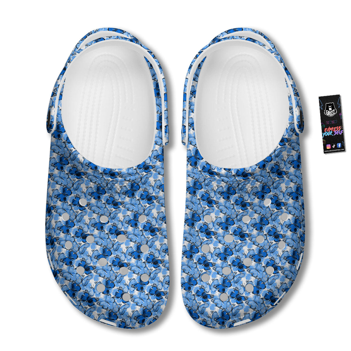 Butterfly Blue Spring Print Pattern Clog-grizzshop