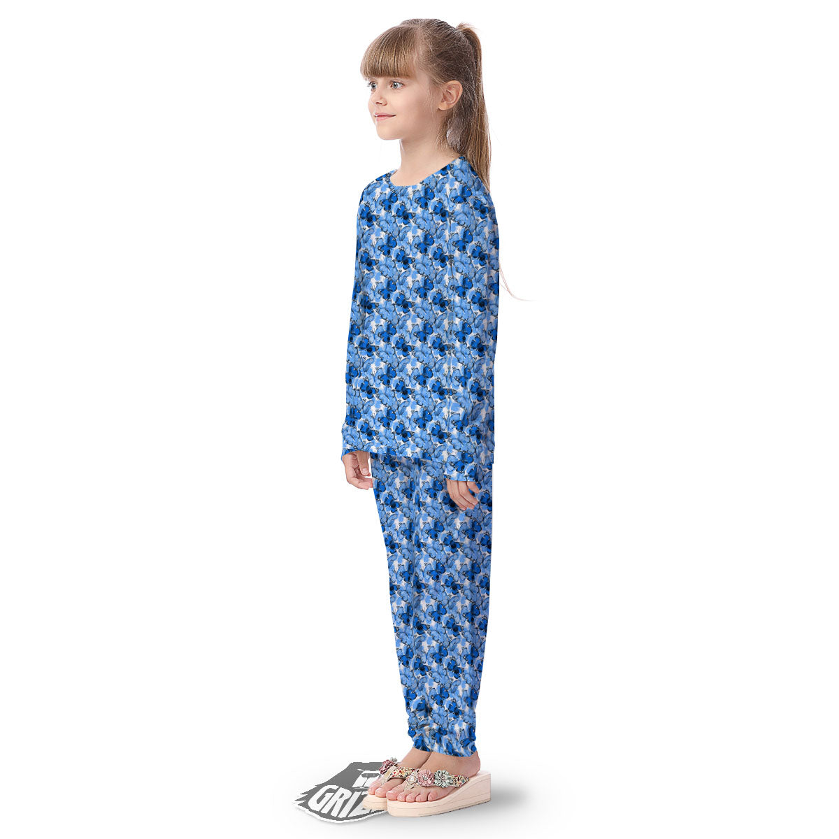 Butterfly Blue Spring Print Pattern Kid's Pajamas-grizzshop