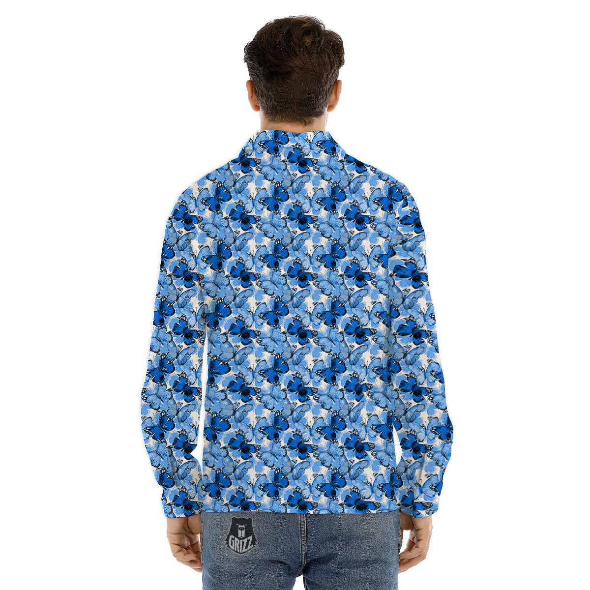Butterfly Blue Spring Print Pattern Men's Dress Shirts-grizzshop