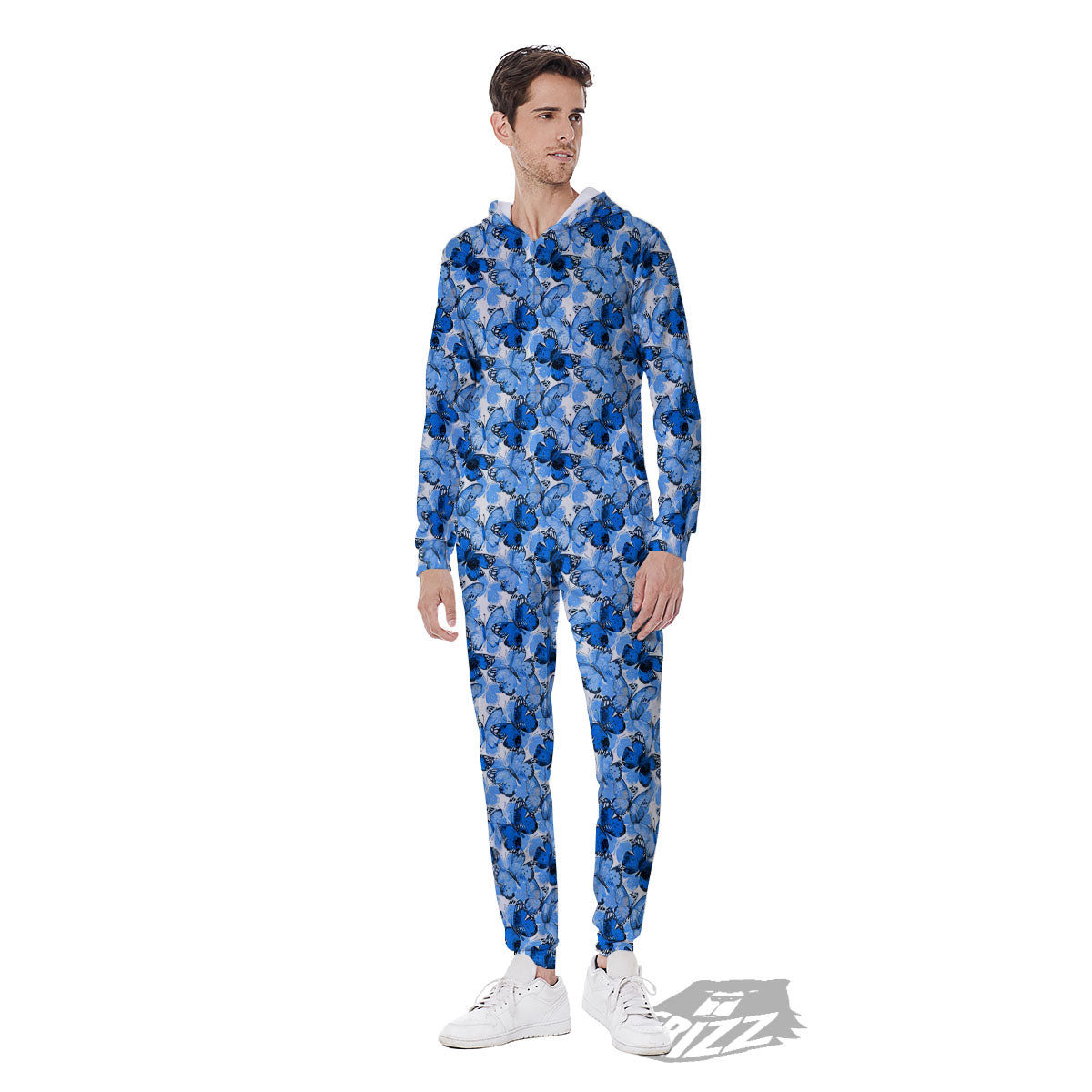 Butterfly Blue Spring Print Pattern Men's Jumpsuit-grizzshop