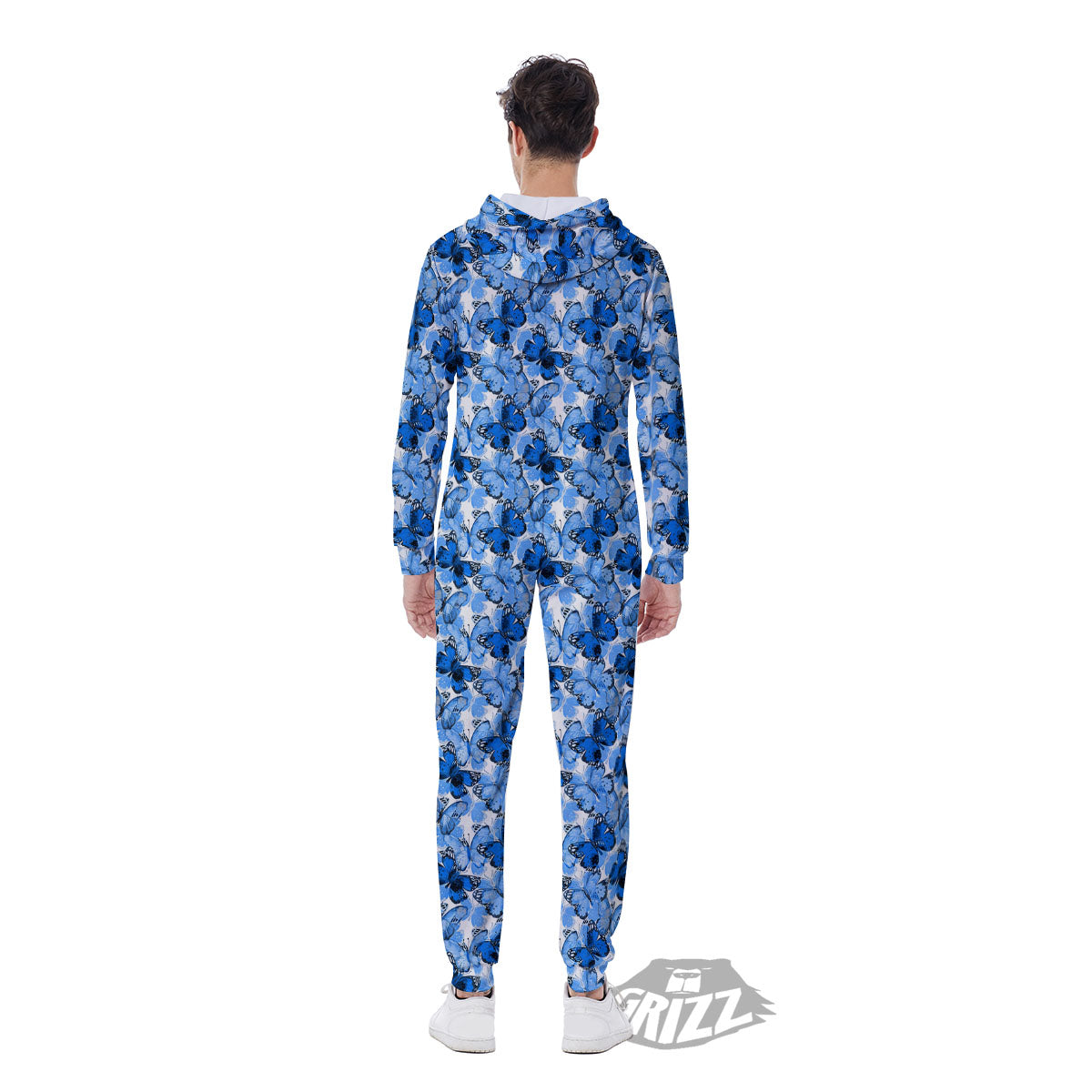 Butterfly Blue Spring Print Pattern Men's Jumpsuit-grizzshop