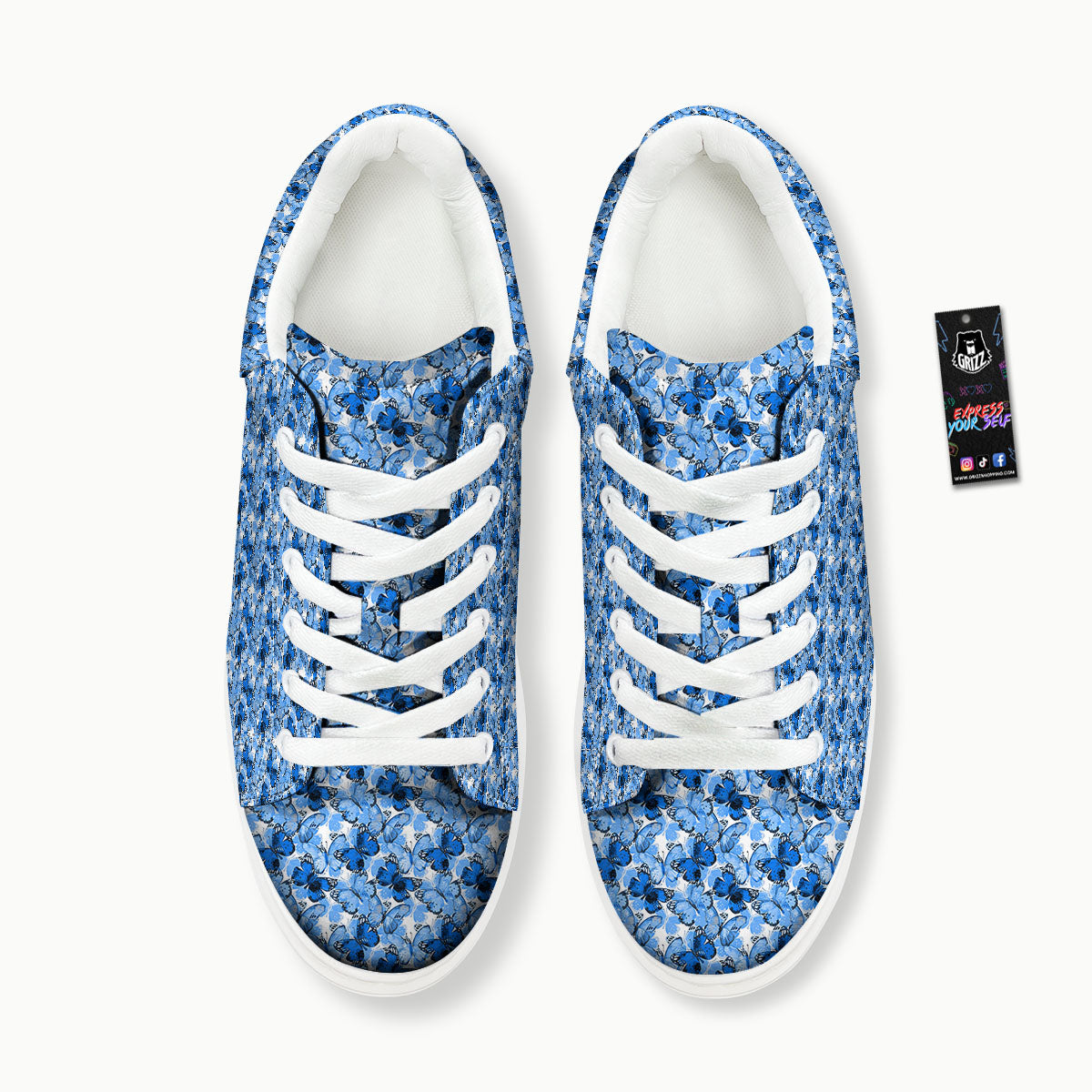 Butterfly Blue Spring Print Pattern Platform Shoes-grizzshop