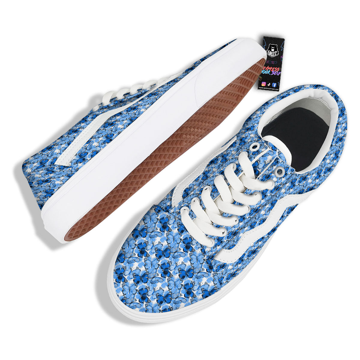 Butterfly Blue Spring Print Pattern Skate Shoes-grizzshop