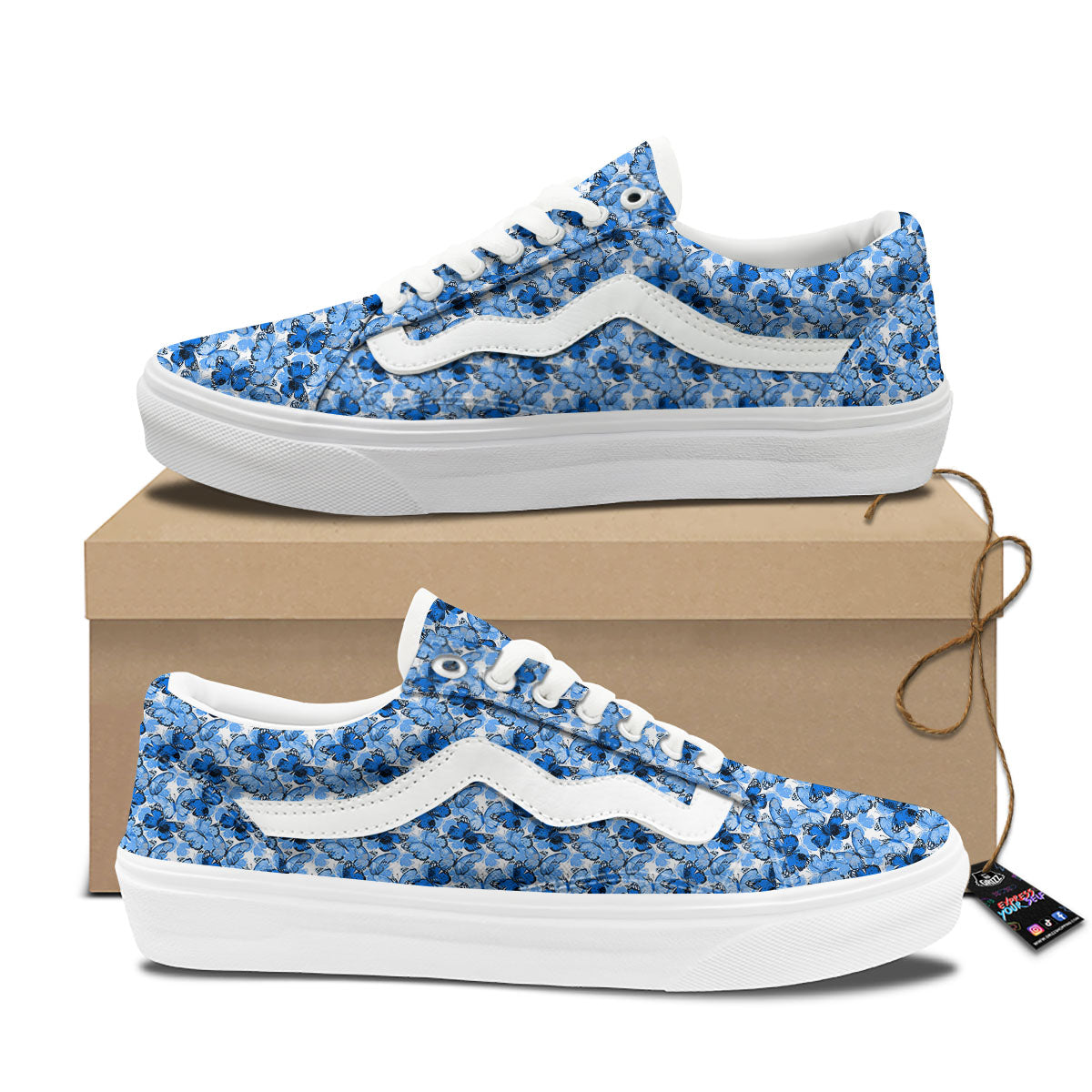 Butterfly Blue Spring Print Pattern Skate Shoes-grizzshop