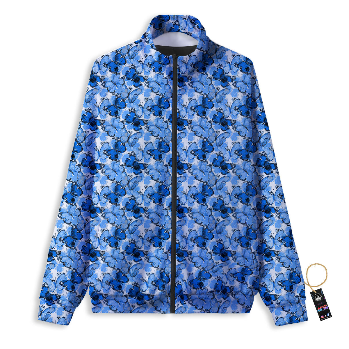 Butterfly Blue Spring Print Pattern Track Jacket-grizzshop
