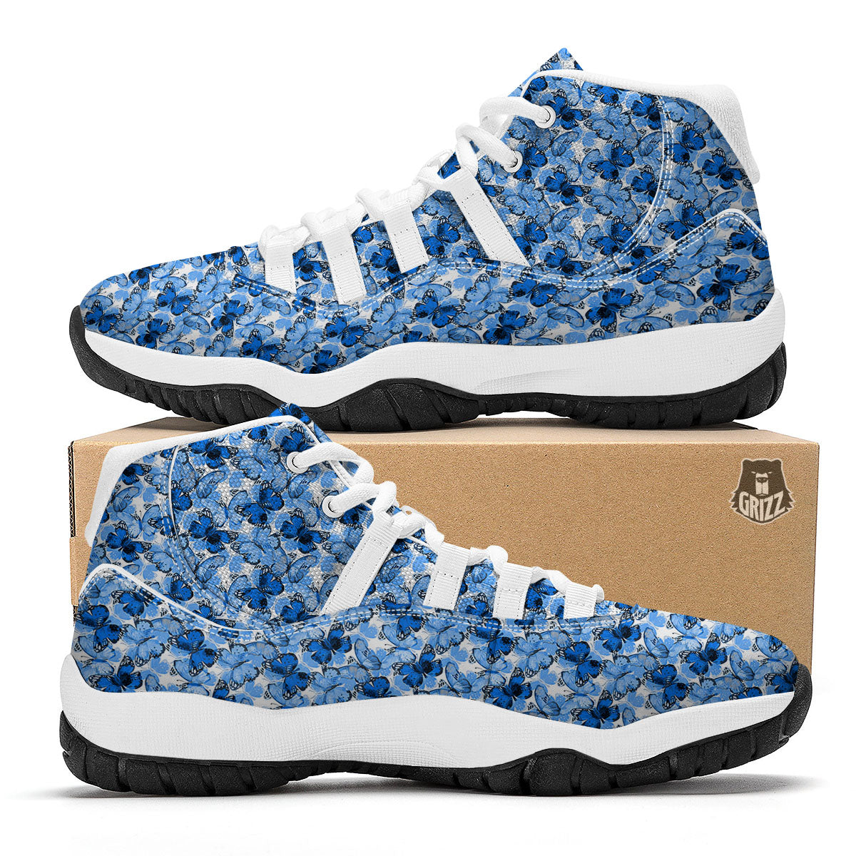 Butterfly Blue Spring Print Pattern White Bball Shoes-grizzshop