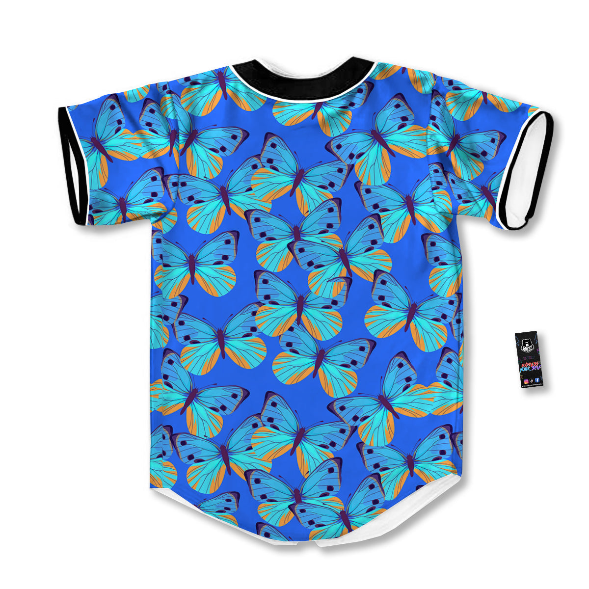 Butterfly Blue Watercolor Print Pattern Baseball Jersey-grizzshop