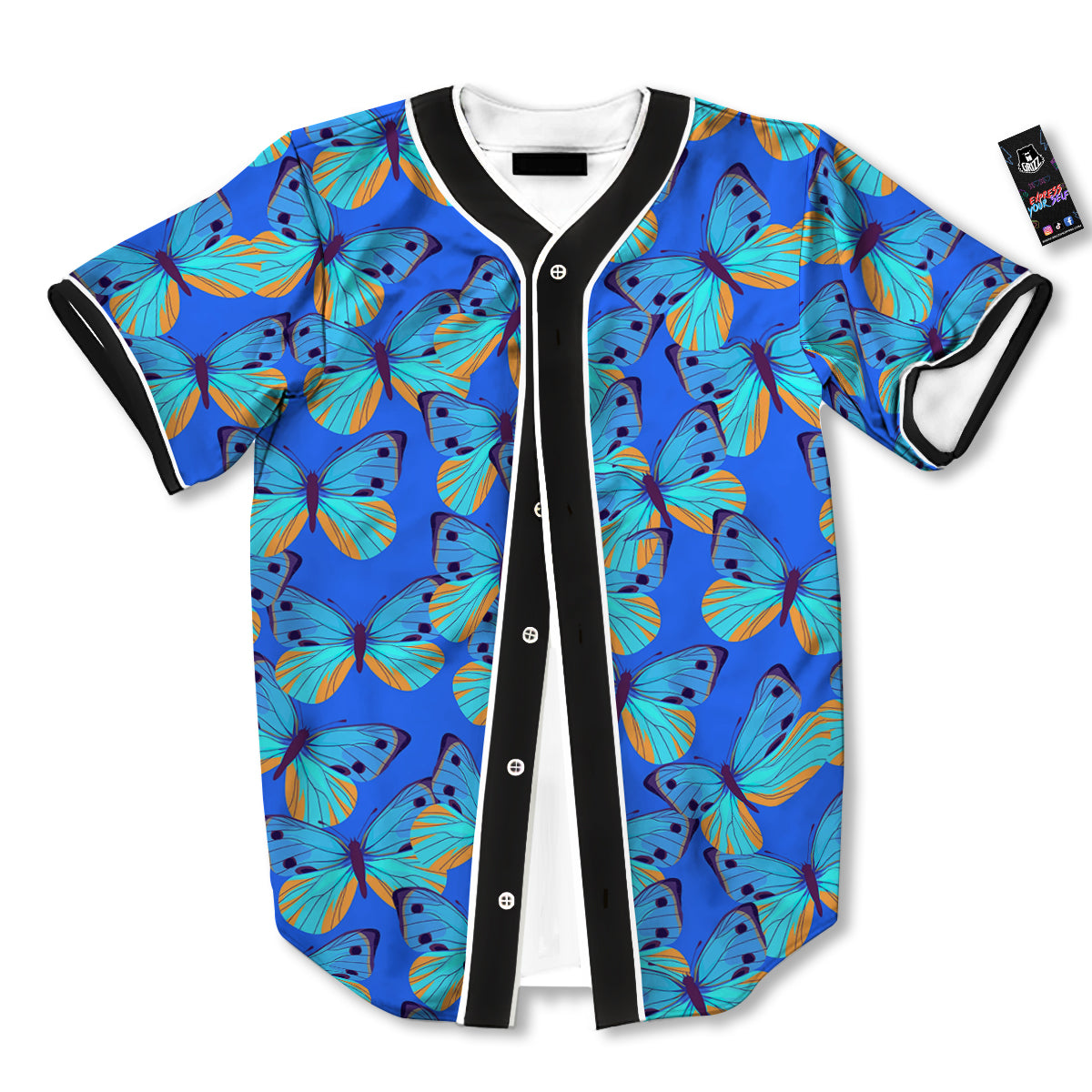 Butterfly Blue Watercolor Print Pattern Baseball Jersey-grizzshop