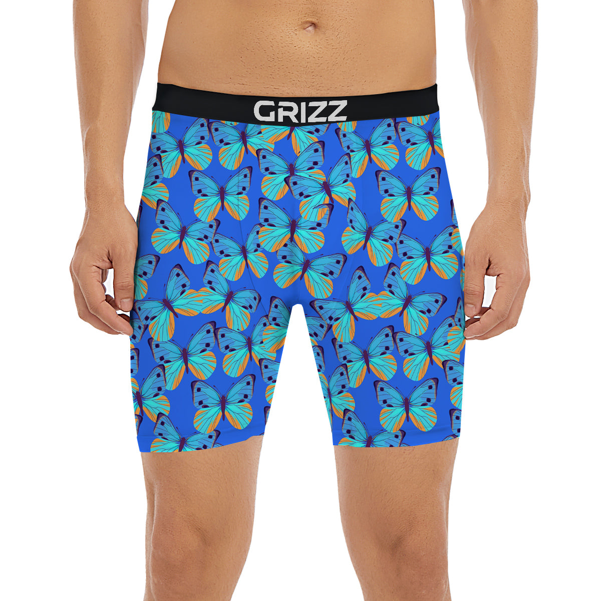Butterfly Blue Watercolor Print Pattern Boxer Briefs-grizzshop