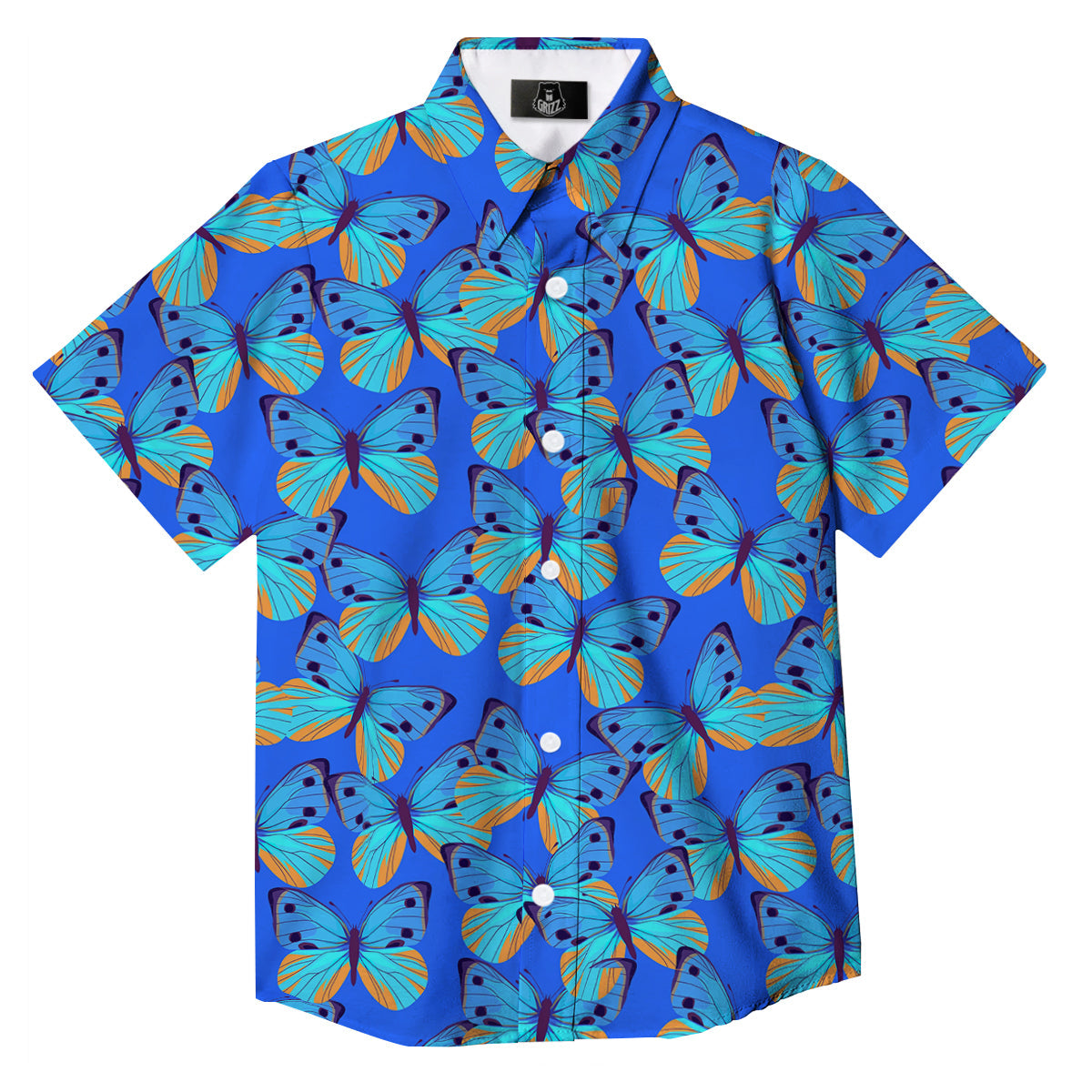 Butterfly Blue Watercolor Print Pattern Button Up Shirt