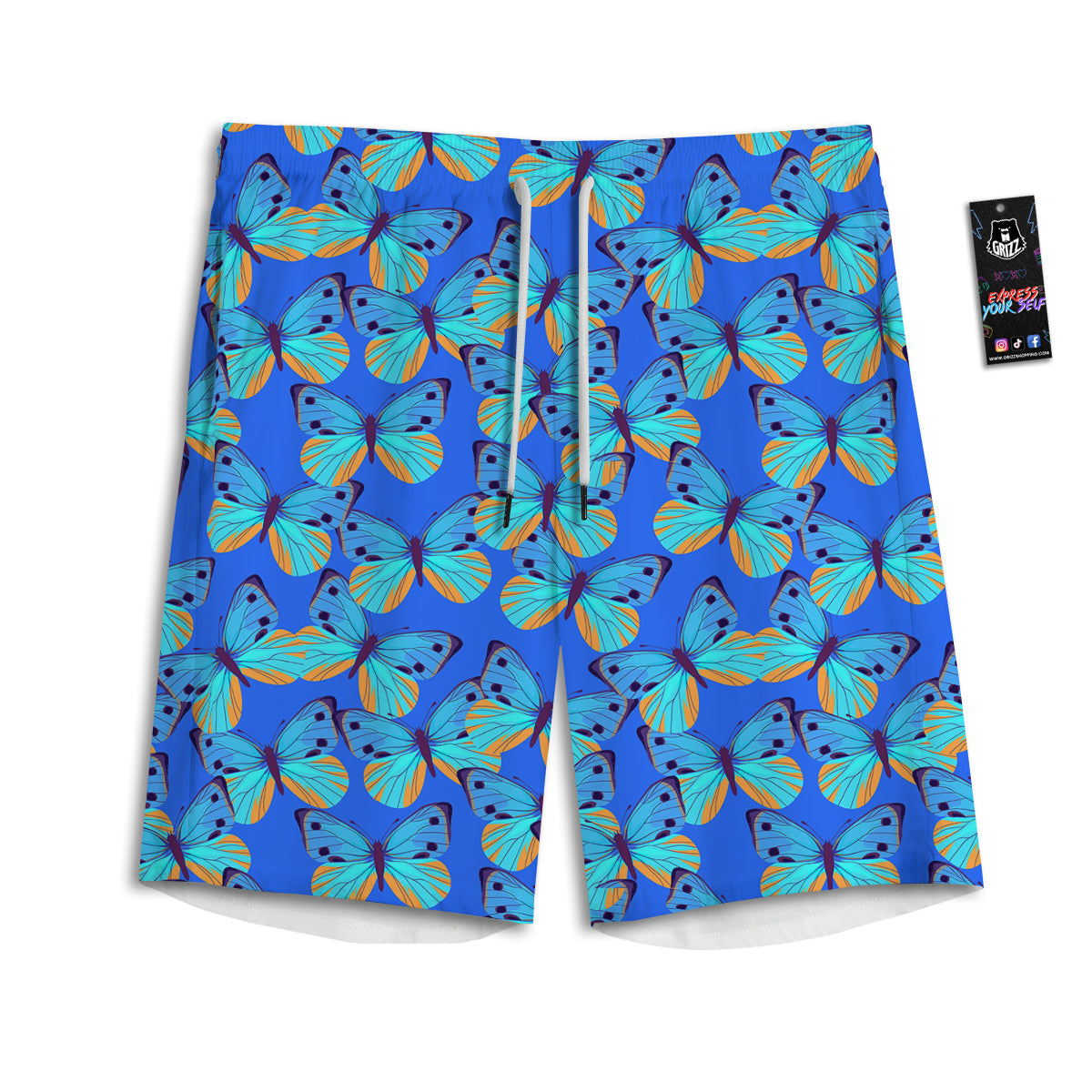 Butterfly Blue Watercolor Print Pattern Men's Athletic Shorts
