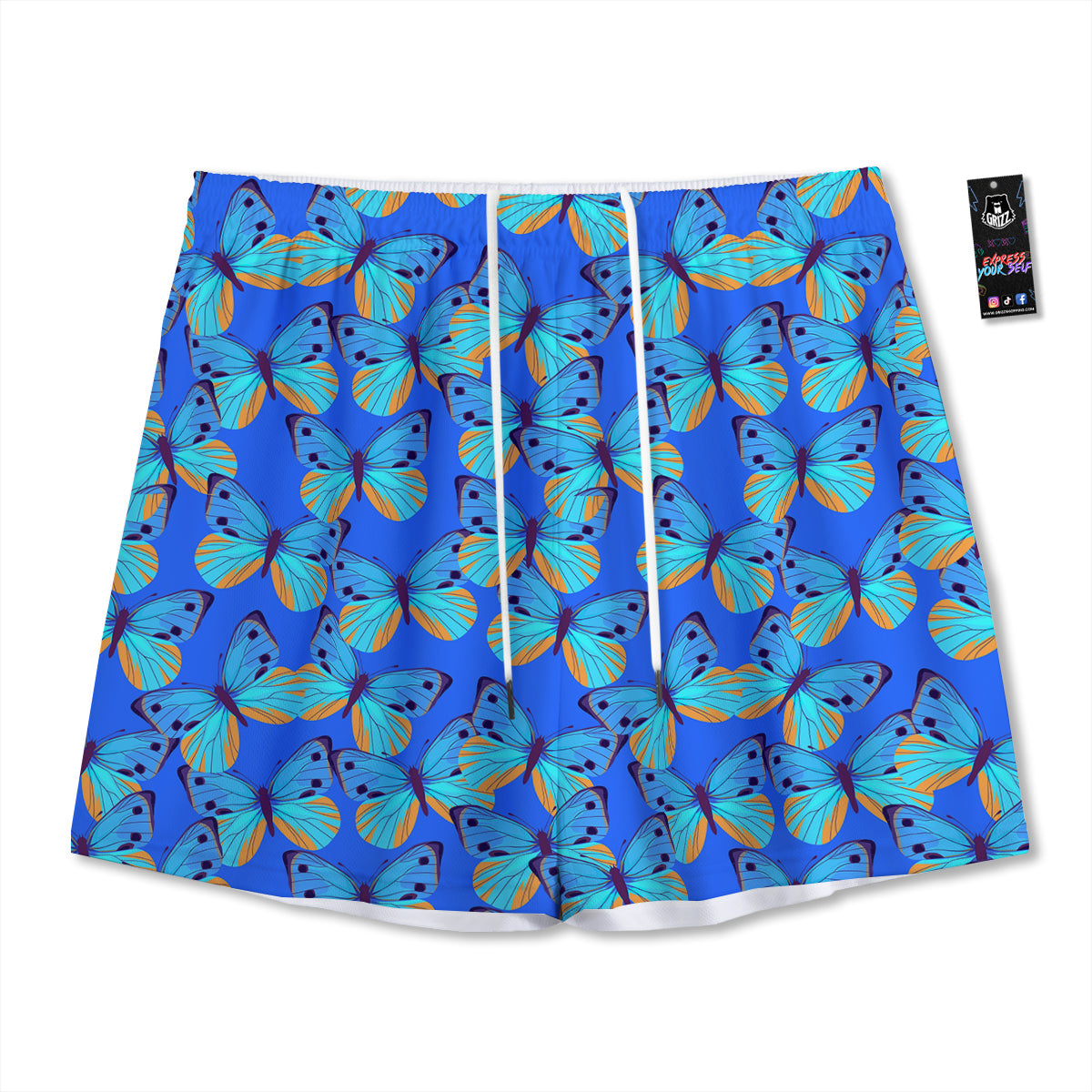 Butterfly Blue Watercolor Print Pattern Mesh Shorts